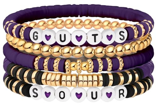 GAUEIOUR Olivia Bracelets Set for Women,Guts&Sour Album Bracelet,Purple Series Soft Clay Bracelet,Concert Music Inspiration Fan Bracelet,Friendship Elastic Bracelets