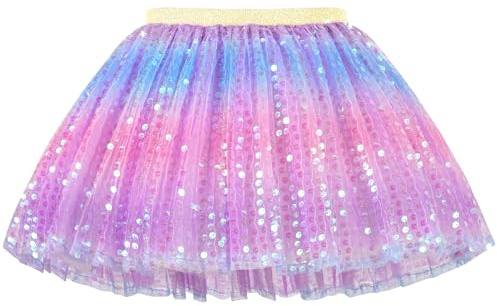 KEREDA Toddler Girls Layered Tutu Skirt Sparkling Sequin Tulle Dance Skirts 2-6 Y Purple Rainbow