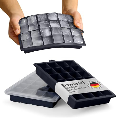 Blumtal Eiswürfelformen Silikon 2x24er - Eiswürfelform mit Deckel - Silikon Eiswürfelform für Eiswürfel 2,6 cm - 2 x Eiswürfelformen in M - BPA freier Ice Cube Maker 2x - Black Blue und Black Blue