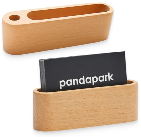 NJCXOLA 2 Stück Visitenkartenhalter Holz, Visitenkartenständer Display Ständer Desktop Visitenkarte Organizer Bürozubehör, Business Card Holder, für Ausstellung, Zuhause & Büro (Holzfarbe)
