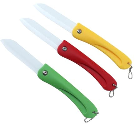 OFFSCH Keramikmesser Klappbar 3 Stück Tragbare Obstmesser für Küche Picknick und Camping Scharfes Schneidewerkzeug für Obst und Gemüse Zufällige Farbe