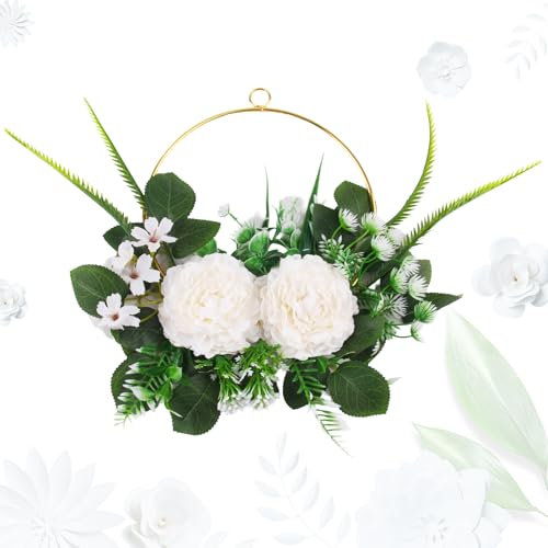 SJUNJIE Ghirlanda Primaverile Pasquale per Porta, Ghirlanda Sospese per Soggiorno Camera da Letto Finestra Matrimonio Interni o Esterni, 30x51cm, Plastica + Metallo, Bianco+Verde