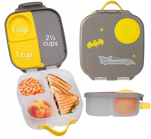 b.box Batman Mini Lunch Box Niños | Fiambrera Infantil Bento con 3 Compartimentos (2 Herméticos) | Fiambrera Niños Ideal para Almuerzos y Picoteo | Cabe 1 Fruta Entera | Sin BPA