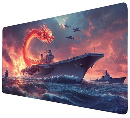 Red Mouse Mat Large xxL Gaming Mouse Pad with Seamed Edges, Waterproof Computer Office Dragon Desk Mat with Non-Slip Rubber Base, Desk Decor for Desktop Pc Laptop Gifts for Men 800 * 300 * 3mm 6422