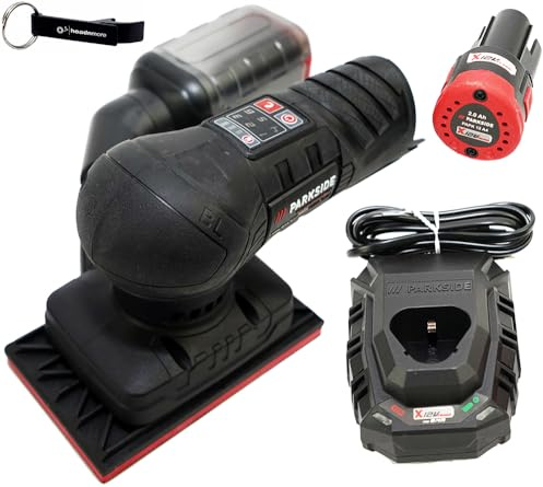 HEADNMORE® Parkside Performance® Ponceuse orbitale sans fil 12 V PASSP 12 + porte-clés HEADNMORE® (1 batterie 2 Ah)