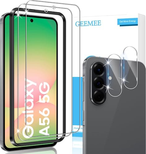 GEEMEE 2+2 Stück für Samsung Galaxy A56 5G für Panzerglas Schutzfolie und Kamera Schutzfolie, 9H Filmhärte Gehärtetem Schutzglas Hohe Empfindlichkeit Displayschutzfolie