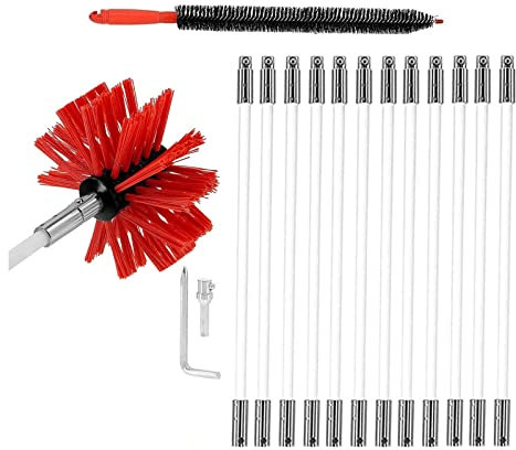 Brosse De Nettoyage De Cheminée, Brosses De Cheminée, Brosse De Nettoyage De Cheminée, Kit De Nettoyage De Poêle À Granulés Réglable Comprenant des Têtes Kit de Nettoyage de cheminée(12 Rods,410mm)