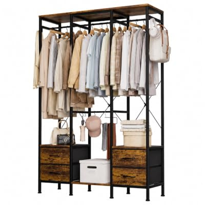 Mintnook Schlafzimmer Kleiderschrank, Stoffschubladen & Hängeregale，RB | Zeitsparende Montage，Garderobenständer，Kleiderständer Stabil，Schlafzimmer，Wohnzimmer，Eingangsbereich