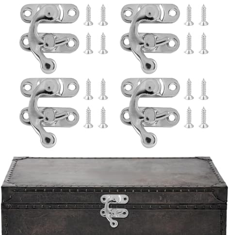 Misuyue 4pcs Mini Swing Arm Clasp Latch Vintage Silver Left Latch Hook Hasp, 26 x 23mm Lock Clasp for DIY Suitcase Toolbox Wooden Case Jewelry Box