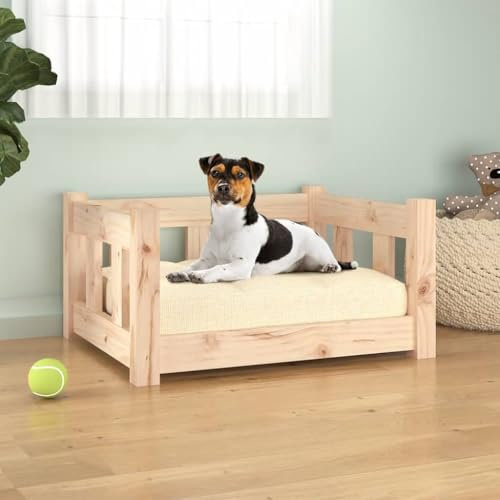 FENLAX Hundesofa Bequeme Haustierbett Welpenbett Hundecouch aus Holz Haustiersofa Hundehütte für Große Mittelgroße Hunde Modernes und Elegantes Design Braun 55,5x45,5x28 cm