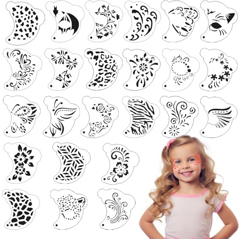 SRIZIAN 24 Stück Tattoo Schablonen, Wiederverwendbare Gesichtsfarben und Augen Tattoo Schablonen für Kinder Party, Feiertag, Halloween und Make up