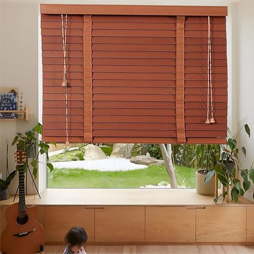 Jalousien aus Massivholz, 50 mm, horizontale Lamellen, Verdunkelung und Wärmedämmung, Fensterläden für Zuhause und Büro, Sichtfenster, B 65 x H 210 cm