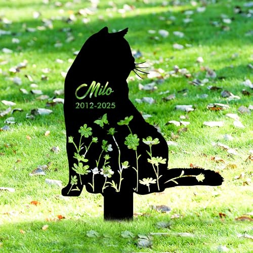 GMDLSK Persönliche Gedenkgrabsteine für Hunde und Katzen - Metallene Grabmarken mit Blumen - Outdoor-Haustier-Tombstones, Wetterfest - Schwarze Erinnerungspfähle für Friedhof und Garten