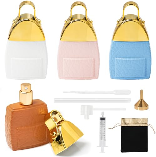 Maxumille 4Pcs 30ml Perfume Atomiser, Fine Mist Perfume Travel Bottle with 7 Accessories, Refillable Glass Perfume Spray Bottle for Fragrance Essential Oil, Colorful Atomiser Spray Bottles for Women