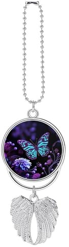 Lila Schmetterling und Blumen Auto Hängende Ornament, Silber Zinklegierung Auto Spiegel Hängende Zubehör, Auto Innen Ornament Anhänger, Lustige Autos Anhänger Fahrzeug Anhänger Auto Zubehör für Frauen