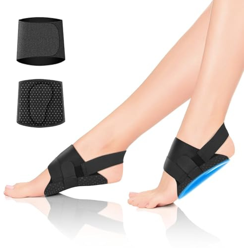 flintronic fotvalvsband, 1 par justerbara fotvalvsstöd med gelkuddar för plantar fasciit och plattfot, lindrar platt fot, hög fotvalv, fottrötthet och fotvalvssmärta