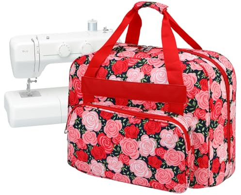 LetCartMaker Étui de Transport pour Machine à Coudre, Sac de Rangement Universel avec Poche et poignée, Sac fourre-Tout Portable à Suspendre pour Petites Machines à Coudre, Jardin de Roses, 43 x 32