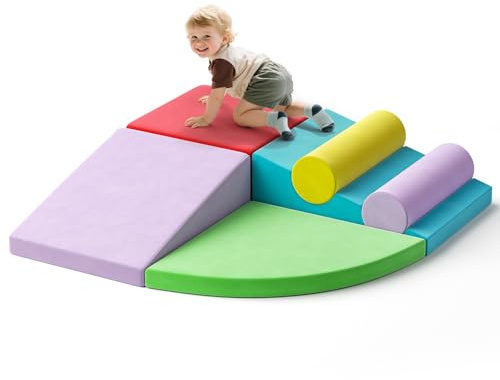 MINENICE 6-teilige Sicherheits-Upgrades für Baby-Kletterblöcke, Schaumstoff-Kletterblöcke für Kleinkinder von 1–3 Jahren, Abnehmbarer Stoffbezug, bequem und leicht zu reinigen(6p–Stofftasch–Farbe)