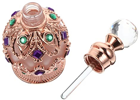 Botella de Perfume Vintage de 15ml Aleación Vidrio Dorado | Decorativa para Mesa de Tocador, Estilo Antiguo y Elegante, Adecuado para Líquidos y Aceites Esenciales Color Aleatorio