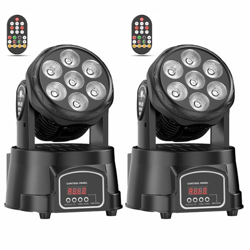 2 piezas Cabeza Móvil LED 105W RGBW Luces de Fiesta 7 LEDs Iluminación de Escenario 5 Modo con Control Remoto para Escenario Espectáculo Disco Bar Fiesta Navidad