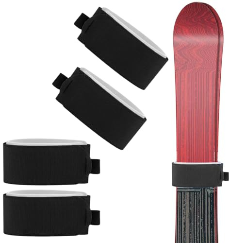 ZORVYN 4 piezas Paquete fijaciones de esquí con velcro, correas de velcro para esquís, clipstic ski correas de esquí, correas de esquí ajustables, accesorios de esquí