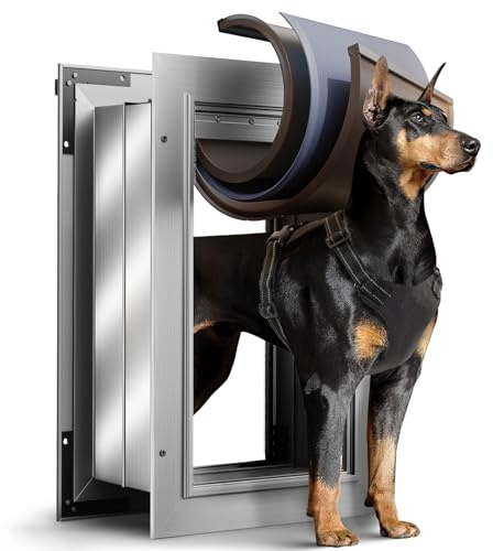 VOSOIR 3-Flaps Insulated Dog Door for Wall, Rust Proof Aluminum Alloy Large Doggy Door, Heavy Duty Pet Door with Dual Lock, Extreme Weather Doggie Door for Interior Exterior Wall, Pets Up to 110LB
