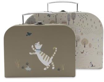 Jollein lekväska barnset – Tiny Park – 2 stycken – barnväska i kartong – med handtag och spänne – naturmotiv och djur – för babyleksaker – barnrumsdekoration