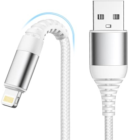 LumFocus iPhone Ladekabel, Lightning Kabel 2M iPhone Schnellladekabel MFi Zertifiziert, Nylon Fast USB Ladekabel für iPhone 14 13 12 11 Pro Max XS Max XR X 8 7 6 6s Plus SE, iPad Air(Weiß)