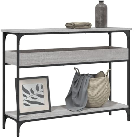 Frdhee Table de bar, console avec étagère, grise, 100 x 29 x 75 cm, table console pour salon, chambre à coucher