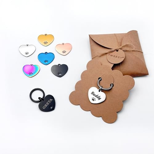 Hundemarke & Katzenmarke Personalisiert aus Edelstahl von Tweegy - Inkl. Beidseitiger Gravur & Geschenkverpackung - Tiermarke für Hunde, Katzen Herzform | Graviert in Deutschland (Irisierend)