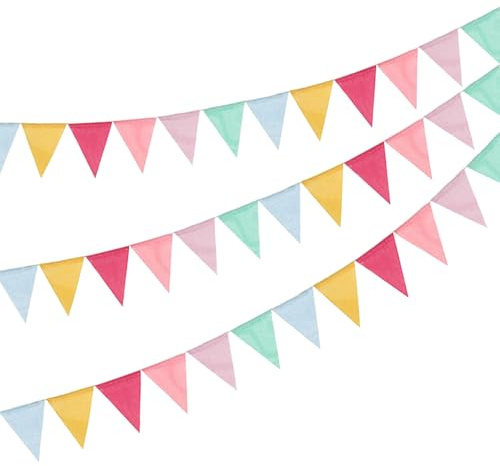 DYSWTUE 3 Pièces Fanion Jute Couleur Guirlande Fanions Toile de Jute, 36 Drapeaux 12M Banderole, Multicolore Extérieur Étanche Triangle Drapeaux Bruant, pour Mariage, Fête d'anniversaire, Jardin