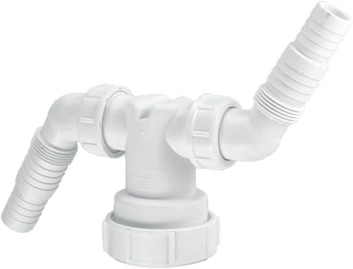 McAlpine V33WM Twin Connector for Plumbing Two Domestic Appliances into Standpipe Trap - White - 135° Swivel Nozzles - Polypropylene - for 32 mm Waste Pipes & 40 mm Tubes
