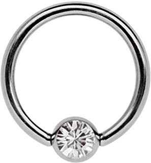 Titan Ring in 1,6 x 12 mm als Lippenbändchen Piercing mit flachem Stein in 4 mm Ø, klar