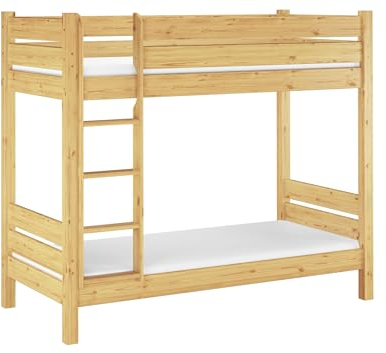 Erst-Holz®Etagenbett 90x190 Massivholzbett Rollrost Matratzen teilbar Kiefer Natur 60.16-09-190 T80 M