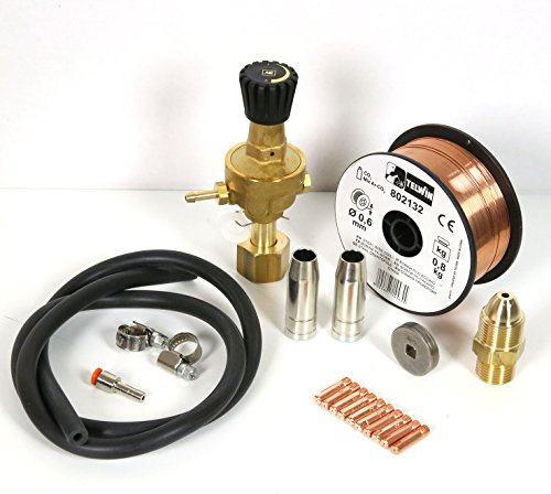 Telwin S.p.A. 802148 Stahlschweisskit für Auffüllbare Gasflasche für Mig-Mag Schweissen, Messing