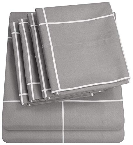 King Size Bed Sheets - 6 Piece 1500 Supreme Collection Fine Brushed Microfiber Deep Pocket King Sheet Set Bedding - 2 Extra Pillow Cases, Great Value, King, Window Pane Gray