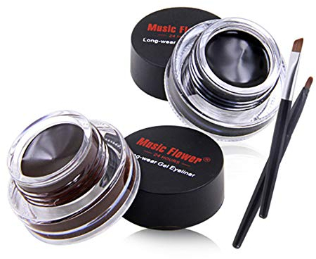 Music Flower Eyeliner，Nero e Marrone Waterproof Lunga Durata Eyeliner in gel con 2 pennelli, facile sul trucco occhi e da rimuovere, 3g, 2 in 1 pack