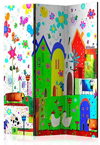 murando - Paravento Decorativo Monofacciale Fiori 135x172 cm 3 Pannelli Divisori - Stampa su un Lato su Tela in TNT - Separe Divisorio per la Casa Simpatici Legno - Colorato e-A-0104-z-b