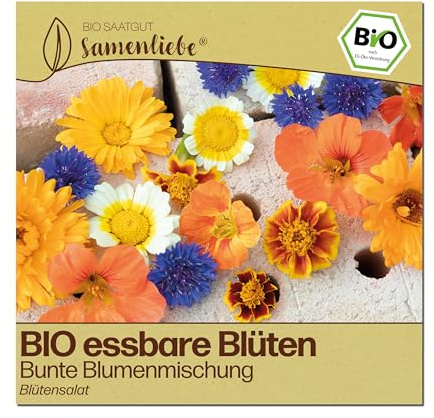 Samenliebe BIO Essbare Blüten Samen | Blumenmischung - bunte essbare Blumen - samenfestes BIO Saatgut