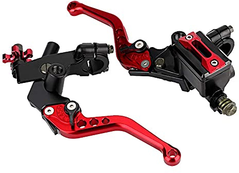 Keenso 2pcs Leviers de Frein et d’Embrayage Réglables, 7/8 Frein de Moto Universel Leviers de Réservoir de Maître-Cylindre d’Embrayage pour Moto(Red)
