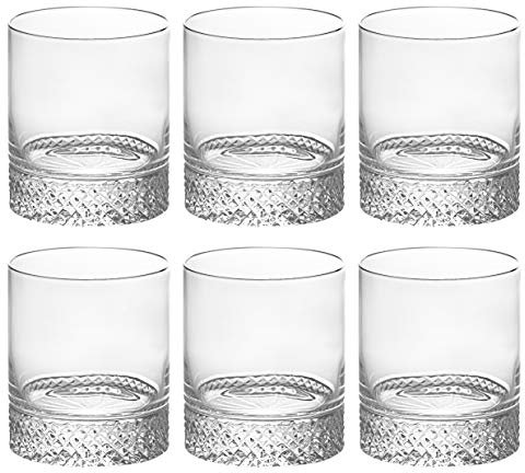 Barski Tumbler Glass – Double Old Fashioned – Set mit 6 Gläsern – schön gestaltete geschliffene Kristall-DOF-Becher – für Whisky – Bourbon – Wasser – Getränk – Trinkgläser – 370 ml – hergestellt in
