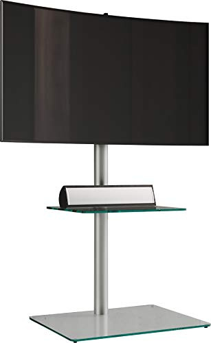VCM TV-Standfüße Klarglas 60x45x100 cm ohne Türen Aluminium Set Fach | Freistehender, stabiler Standfuß für Flachbildfernseher - in Wohnzimmer oder Büro - für Technikliebhaber