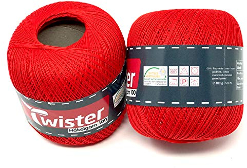 Twister Häkelgarn Handstrickgarn Baumwollgarn 2x100g (rot)