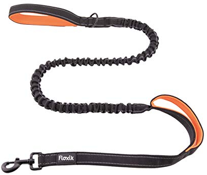 Floxik Hundeleine elastisch 150 cm | Premium Bungeeleine inkl. Kurzführer in verschiedenen Größen (1 m / 1,20 m / 1,50 m) | schwarz/orange & reflektierend
