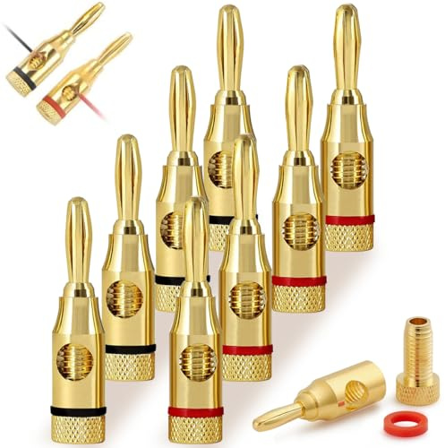 YFOX vergoldeter Lautsprecher-Bananenstecker,offene Schraube,Metall-Bananenstecker,Audio-Buchsenanschluss,für Lautsprecher,Stereokabel,Heimkino (4 rot,4 schwarz)