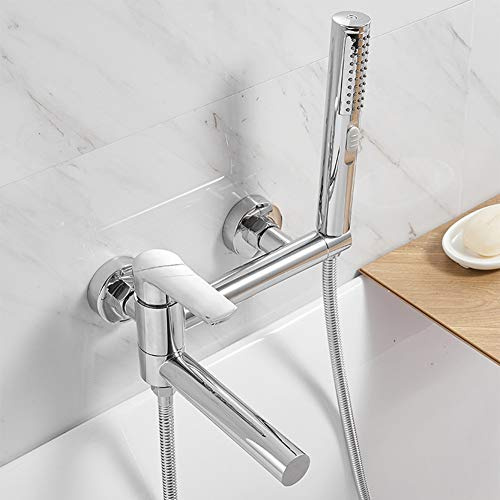 Rubinetto Vasca Bagno, Miscelatore Monocomando Esterno Per Vasca/doccia, Con Doccetta E Tubo Flessibile Doccia Da 1.5M Vasca Da Bagno Miscelatore a Parete, Ottone, Nero, Stile Moderno