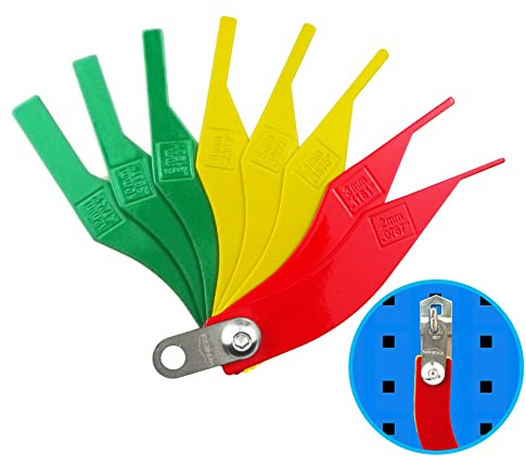 WHEEL CONNECT Brake Lining Thickness Gauge, Measuring Tool for Both Disc and Drum Brake Pads, Made of Steel, 3 Color-Coated, with Hanging Tag.