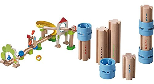 HABA 300438 - Kugelbahn Kullerbü - Windradbahn & 300850 Kullerbü Ergänzungsset Säulen