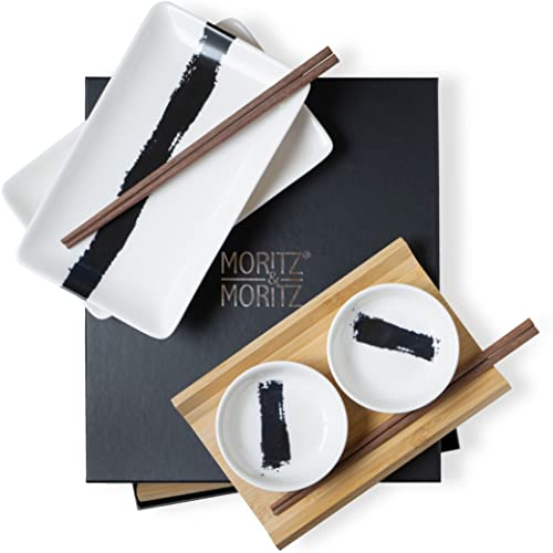 Moritz & Moritz set de vajilla para sushi para 2 personas - 10 piezas - set para servir sushi con 2 platos de sushi, cuencos para salsas y palillos