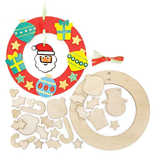Baker Ross FE909 Couronnes en Bois Enfants de Noël - Lot de 2, Couronne Bois a Decorer, Couronne Decorative, Noel Enfant, Activites Manuelles pour Enfants